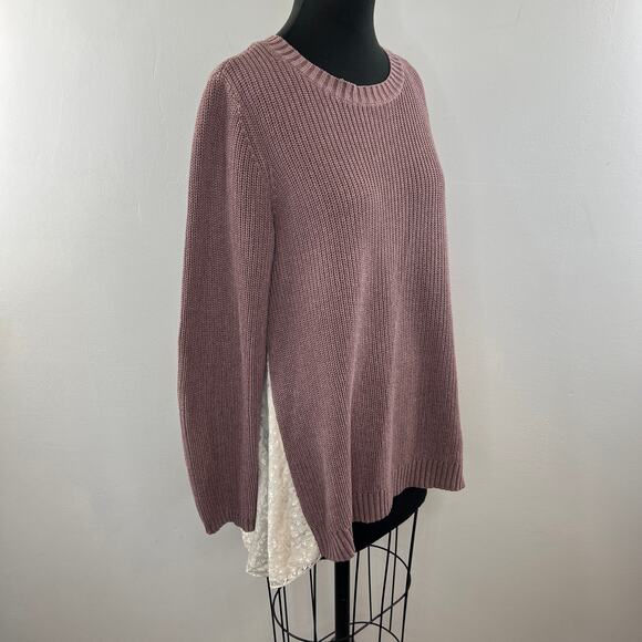 LOGO Lori Goldstein Purple Cotton Blend Asymmetric Sweater w/ Lace Godets Size M - Picture 4 of 9